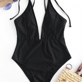 ZAFUL Tie Shoulder Backless Swimsuit
