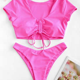 ZAFUL Cinched High Leg Two Piece Swimsuit