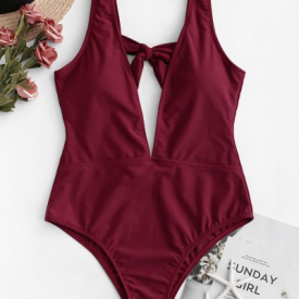 ZAFUL Plunge Knot Low Back One-piece Swimsuit