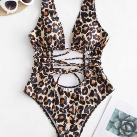 ZAFUL Leopard Backless Cutout One-piece Swimsuit