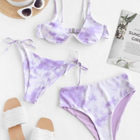 ZAFUL Tie Dye Underwire Three Piece Swimsuit