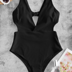 ZAFUL Ribbed Surplice-front Monokini Swimsuit