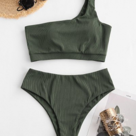 ZAFUL One Shoulder Ribbed Tankini Swimwear