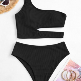 ZAFUL One Shoulder Cutout Ribbed Tankini Swimwear