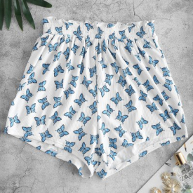 ZAFUL Ribbed Butterfly Print Ruffle Swim Bottom