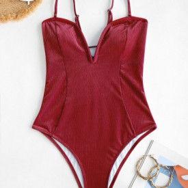 ZAFUL Ribbed Velvet V Wired One-piece Swimsuit