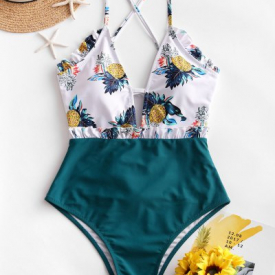 ZAFUL Lace-up Frilled Pineapple One-piece Swimsuit