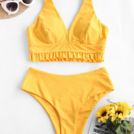 ZAFUL Elasticated Straps Ruffle Tankini Swimwear