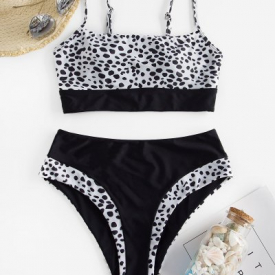 ZAFUL Dalmatian Insert High Waisted Tankini Swimwear