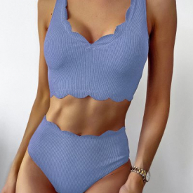 ZAFUL Ribbed Scalloped Trim Tankini Swimwear