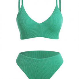 ZAFUL Plus Size Ribbed Full Coverage Bralette Bikini Swimwear