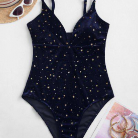 ZAFUL Gilded Stars Velvet One-piece Swimsuit