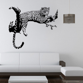 Animals Leopard Lying on The Branch PVC Wall Sticker for Kids Nursery Room Decoration