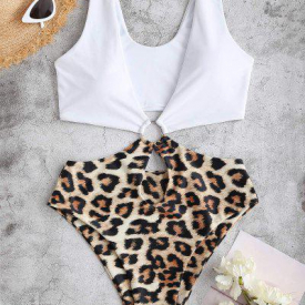 ZAFUL Leopard Ring Plunge Cutout One-piece Swimsuit