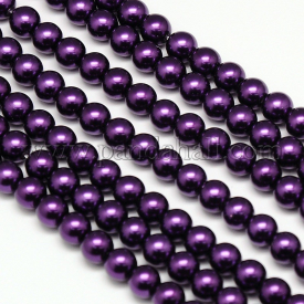 Environmental Dyed  Glass Pearl Round Bead Strands, Cotton Cord Threaded, Indigo, 8mm, Hole: 0.7~1.1mm; about 52pcs/strand, 15″