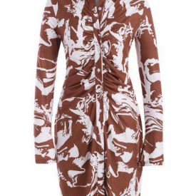 ZAFUL Ruched Abstract Marble Print Plus Size Shirt Dress