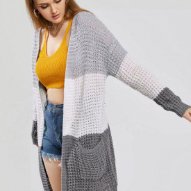ZAFUL Plus Size Colorblock Chunky Open Cardigan