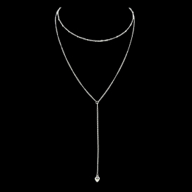 Gold Silver Color Long Chain with Heart Drop Chain Necklace