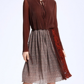 Paneled A-line Long Sleeve Floral Casual Midi Dress