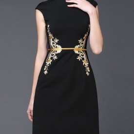 Black Floral Embroidered Mini Dress