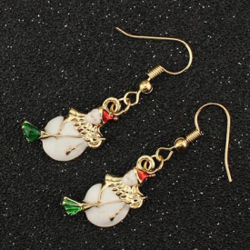 Christmas Snowman Pattern Gold Metal Earrings for Woman
