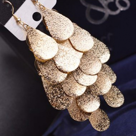 Metal Fish Scale Embellished Pendant Gold Earrings