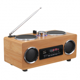 Retro Vintage Portable Radio Receiver Speaker Multimedia Player Super Bass FM TF Card USB Natural Bamboo
