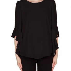 Joseph Ribkoff Black Top with Frilled Sleeve
