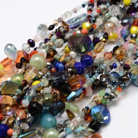 Electroplate Glass Bead Strands, Mixed Shapes, Mixed Color, 2~16×2~16mm, Hole: 1~2mm; about 15.74″