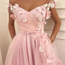 Free Shipping on Chicloth A-Line Sleeveless Off-The-Shoulder Floor-Length With Applique Tulle Dresses