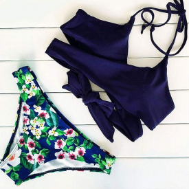 Floral Tie Halter Bikini Set