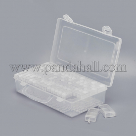 Plastic Bead Containers, Flip Top Bead Storage, For Seed Beads Storage Box, Rectangle, Clear, 50x27x12mm, Hole: 9x10mm; Packing Box: 13×22.5×5.5cm; 64pcs containers/packing box, 192pcs containers with 3pcs packing box