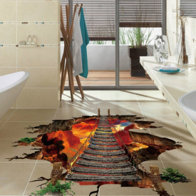 3D Floor Sticker Flaming Mountain Decals Home Decoration