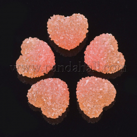 Resin Cabochons, Two-tone Heart, Coral, 15.5~16.5×16~17×10~11mm