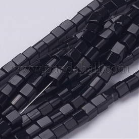 Glass Beads Strands, Cube, Black, about 4~5mm long, 4~5mm wide, 4~5mm thick, hole: 1mm, about 75~78pcs/strand, 13~14″
