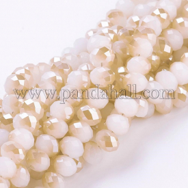 Electroplated Glass Bead Strands, Imitation Jade, Faceted, Rondelle, OldLace, 6×4.5mm, Hole: 1mm; about 100pcs/strand, 17.7″