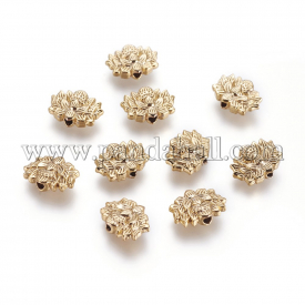 Electroplated Brass Beads, Long-Lasting Plated, Lotus, Golden, 9x12x4mm, Hole: 1.6mm