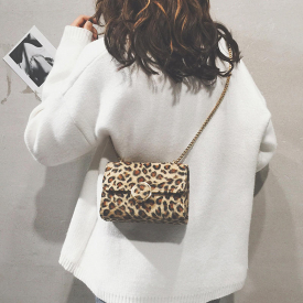 Women Plush Leopard Square Bag Shoulder Bag