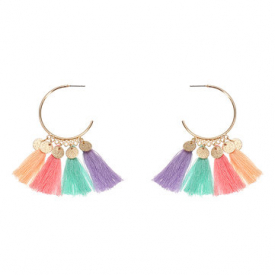 Women’s Cute Earrings Colorful Tassel Big Circle Gold Coin Earrings