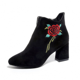 Floral Embroidery Suede Ankle Boots