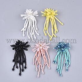 Glass Beads Cabochons, with Seed Beads and Iron Sieve Findings, Light Gold, Mixed Color, 72~81×36~39mm