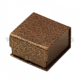 Cardboard Ring Boxes, with Velvet and Magnet, Square, Camel, 55x55x35mm