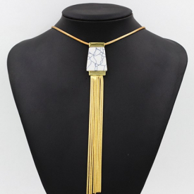 Ethnic Faux Turquoise Link Chain Tassel Necklace