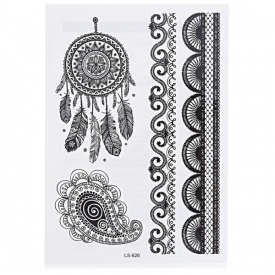Black Tattoo Sticker Temporary Flower Lace Metal Pattern Body Art