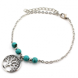 Fake Turquoise Beads Life Tree Charm Anklet