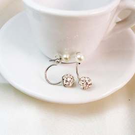 Elegant Double End Faux Pearl Rhinestone Ball Stud Earrings For Women
