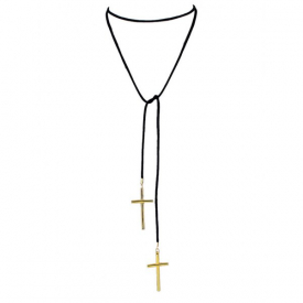 Faux Leather Velvet Crucifix Pendant Necklace