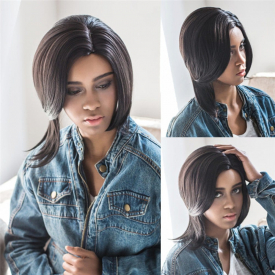 Unprocessed Natural Straight Medium Side Parting Synthetic Wig