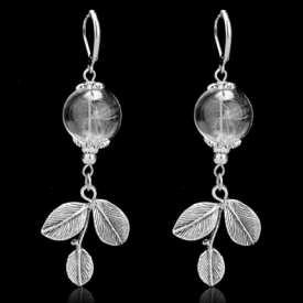 Glass Ball Dandelion Leaf Earrings