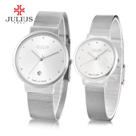 Julius JA   426 Couple Ultrathin Stainless Steel Mesh Band Quartz Wrist Watch
